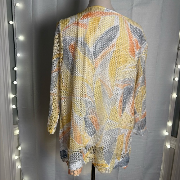 Alfred Dunner Yellow and Blue Graphic 3/4 Sleeve Blouse - Picture 3 of 8